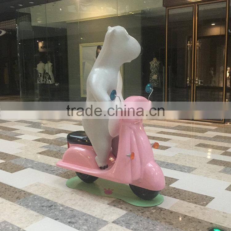 FRP bear statue sculpture riding motorcycle