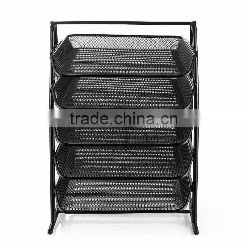 2017 amazon popular design 5 layers black metal mesh desk file holder