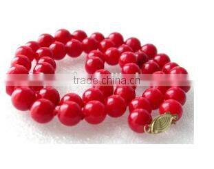 wholesale 17" 8mm red coral beads necklace jewelry set