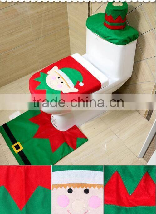 2016 new product cheap Set of 3pcs Xmas Santa Claus Closestool Toilet Seat Cover &Rug &Tank Cover