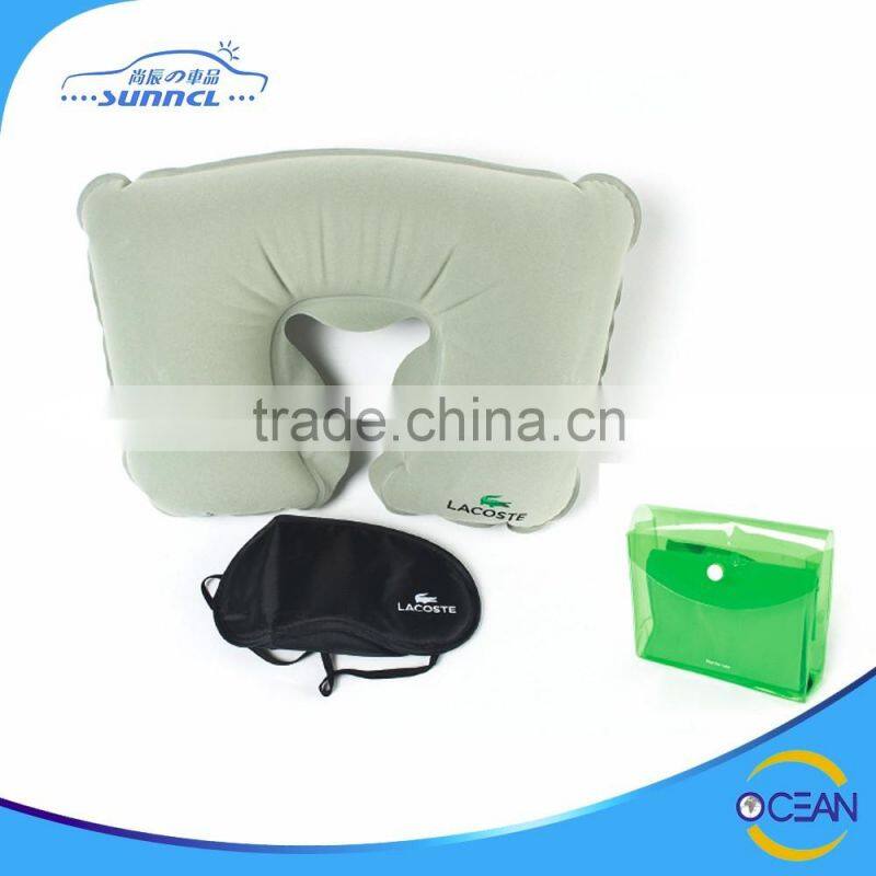 Economic Inflatable Neck Pillow with Eye Mask Ear Plug and Seat Cushion Kit