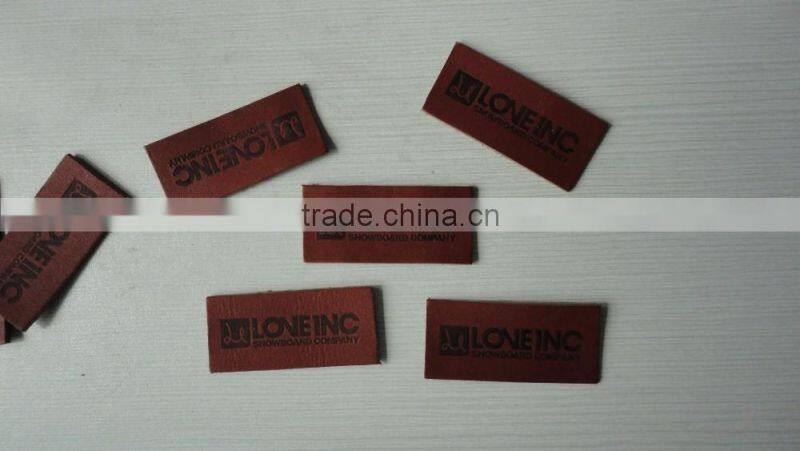 High quality customized debossed real brown leather label for jeans