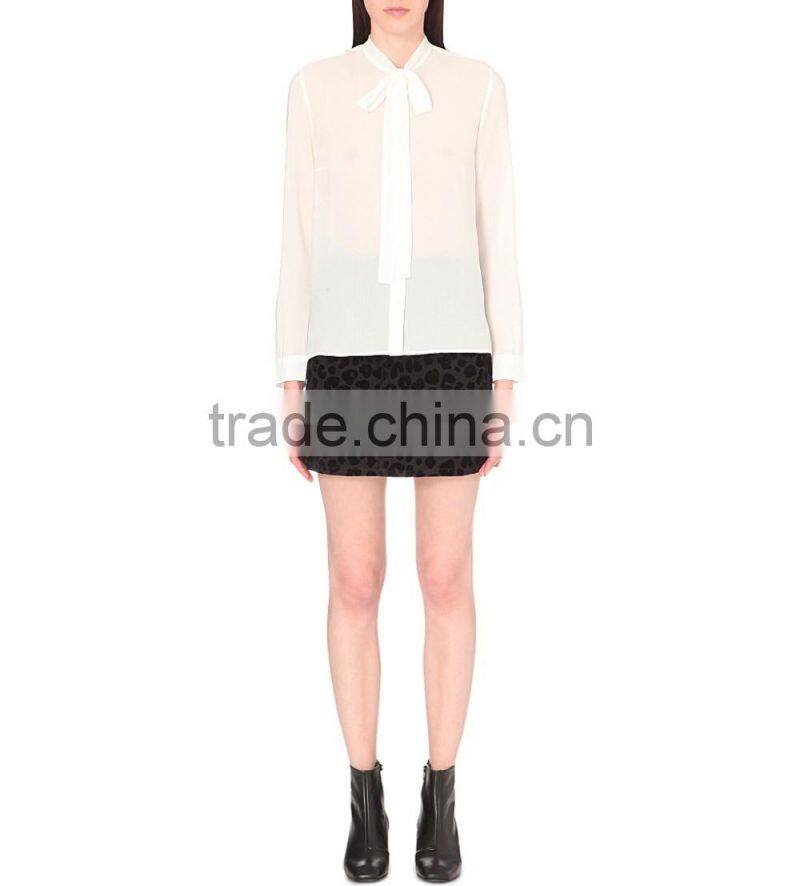Wholesale Women Self Tie Neck Long Sleeves Pippa Woven Shirt(DQE0117T)