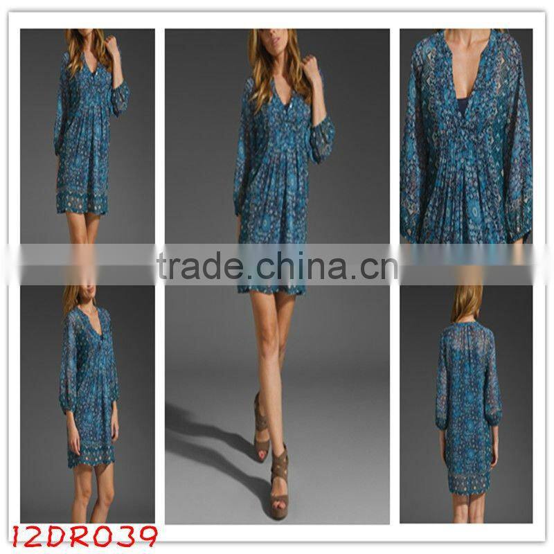 wrap dress!floral printed!12DR056 2012 Summer Hot selling Flower Printed Ladies dress