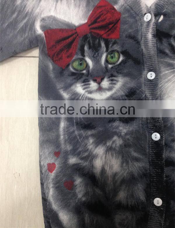 Children's no hand feeling reactive printing 100% cotton cardigan sweater