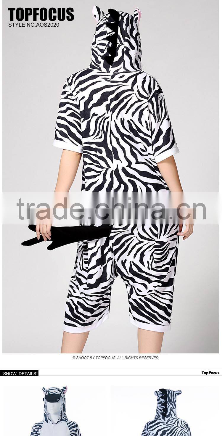 Plus size Summer Pyjamas Short Sleeves Custom Hooded Zebra Cheap Couple Sexy Adult Animal Onesie