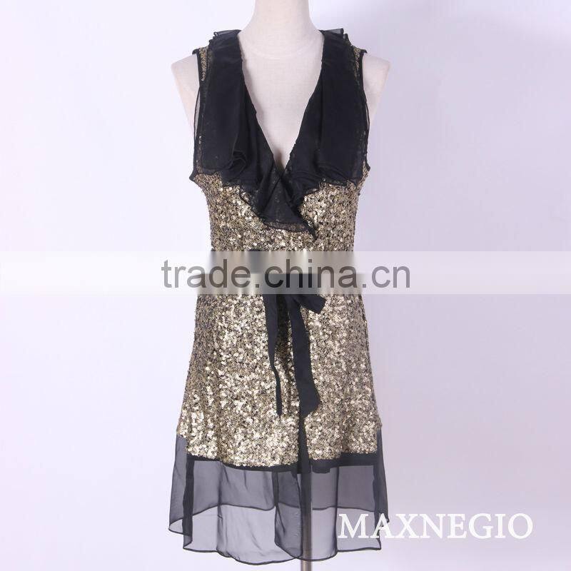 Hot selling waistcoat design sequin beautiful dress