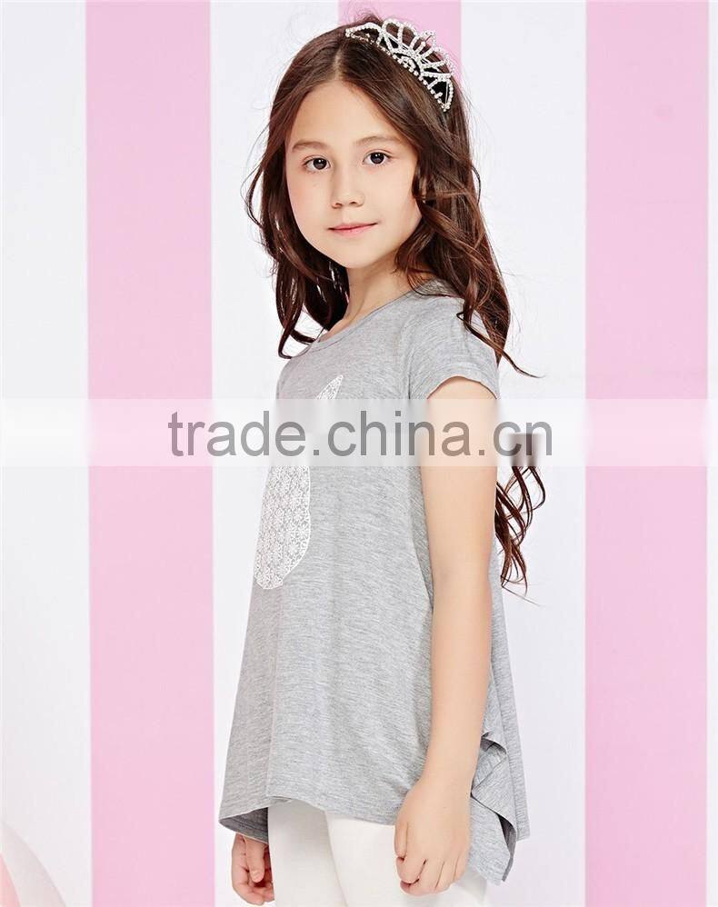 China wholesale girl's long style print pattern t shirt made in China