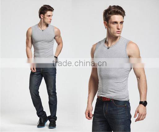 2016 men's wide shoulder 100% cotton vest sleeveless fitness elastic tank top male vest factory sale