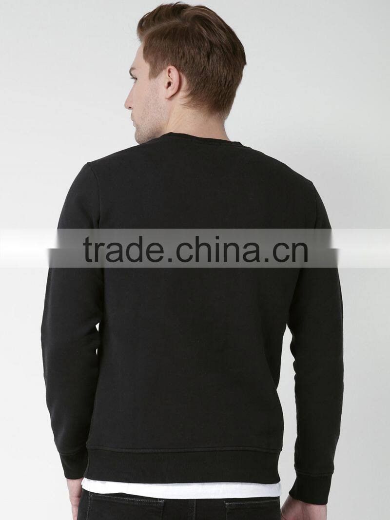 Black Custom Printed Sweatshirt Fleece Lined Autumn Casual Mens Clothing Pullover 80% Cotton 20% Polyester Fabric Material Sweat