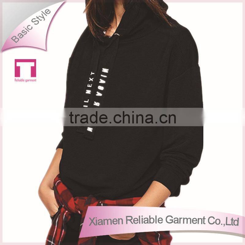 Black high quality smart woman printed hoody with hood