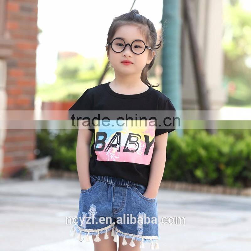 2016 custom wholesale cute design children/baby t shirt with baby word printing