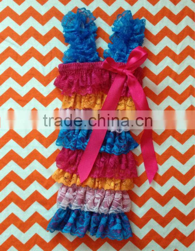 Wholesale high quality!rainbow lace ruffle romper baby romper RO108