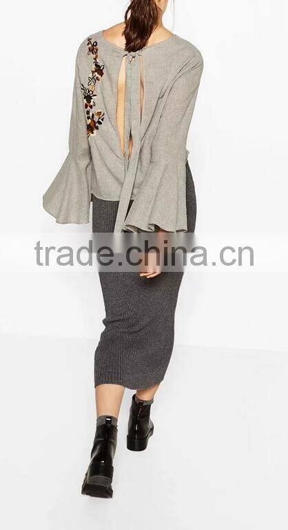 Runwaylover EY2381B New Design 2017 Ladies Fashion Falbala Embroidery T-Shirts