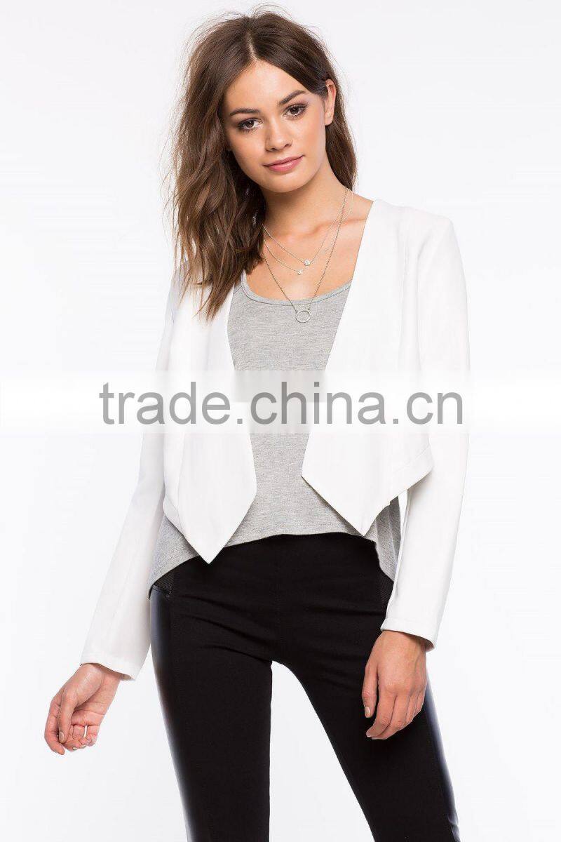 Latest contrast front lapels pointed hem blazer sexy women blazer 2015