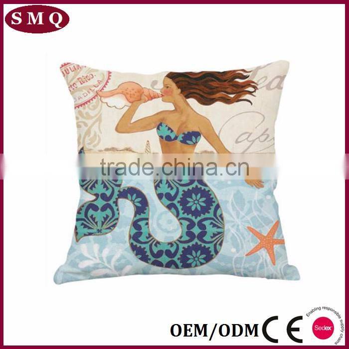 midterranean mermaid painting decorative pillow cover