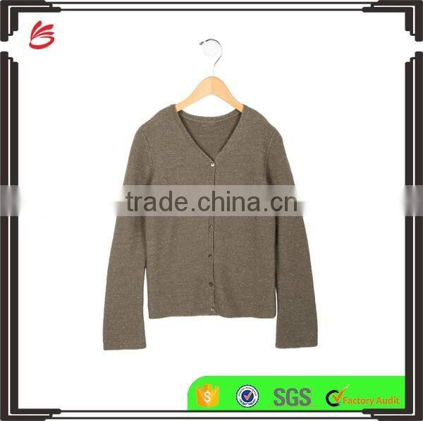 Customed Olive Green Shinny Long Sleeve Buttons Closured Cashmere Cardigan for Little Girls