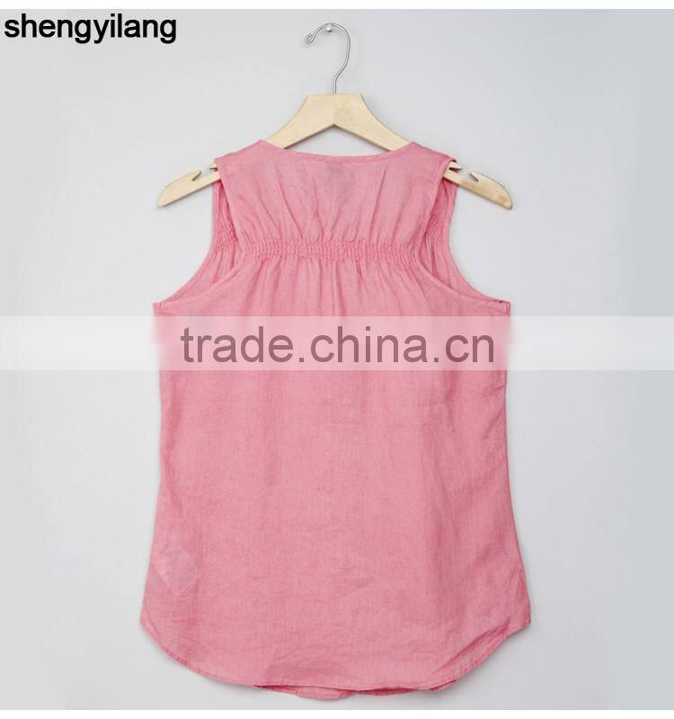 2016 newest product pure color leisure 100% linen vest custom high quality comfortable ladies tops