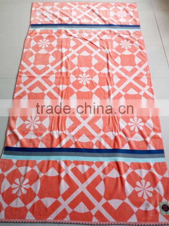 Satin board jacquard velour cotton custom design full red color luxury 80*160cm yarn dyed beach towel also for swimming pool