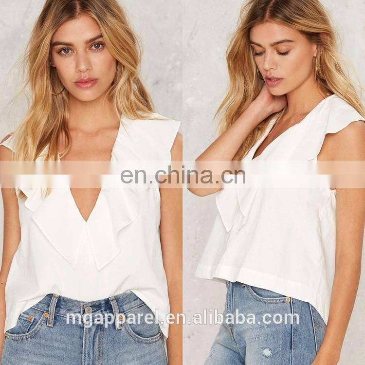 Wholesale women shirts and tops latest women cotton ruffle top