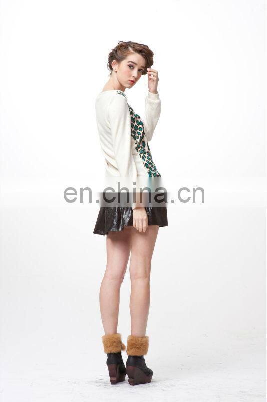 2014 Autumn Printed Long Sleeve Knitted Girl Sweater