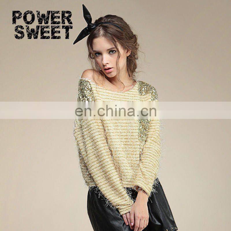 fall sequins loose short women pullover sweater