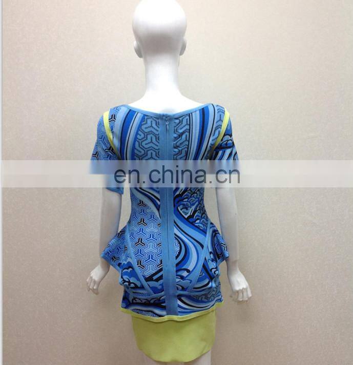 2015 New Fashion Short Sleeve Bodycon Rayon Vogue Pattern Bandage Dress