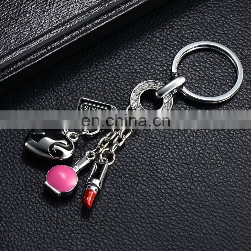 2016 Fashion Custom Metal Red Lipstick Keychain Wholesale Rhinestone Keychain