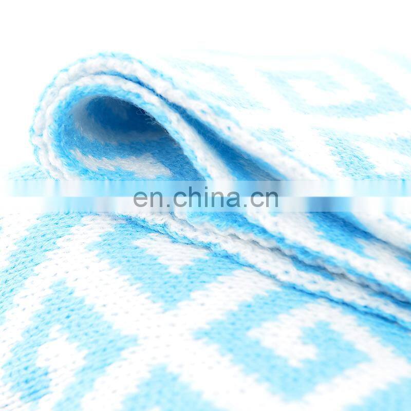 50''x60''Soft Geometric Pattern Cozy Blue Knitted Throw Blanket for Couch/Sofa/Travel