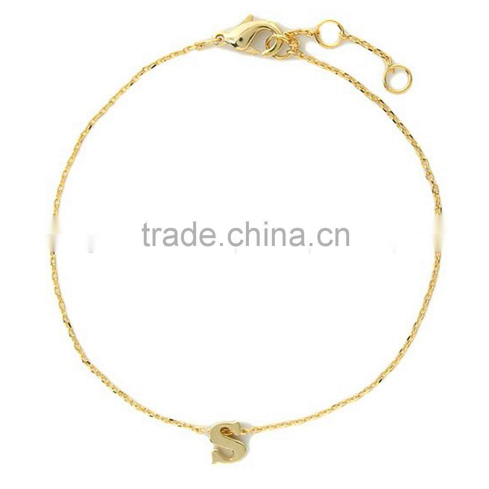 WL1070 Initial Charm Chain Bracelet Letter Bracelet Gold Plated Stainless Steel Jewelry