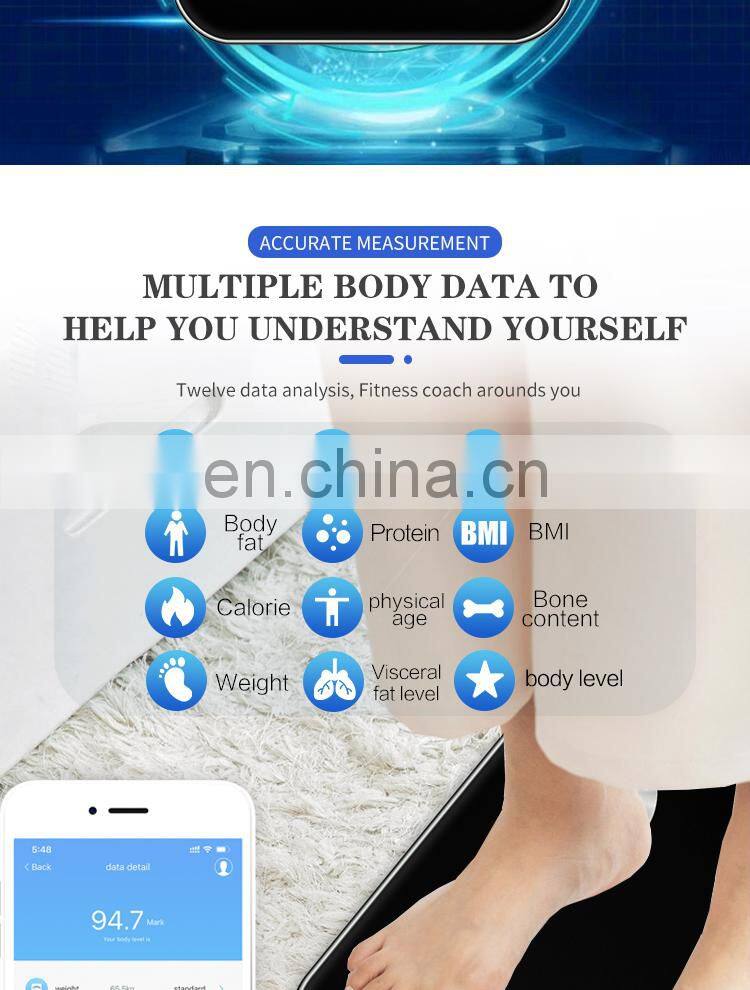 Eco Friendly BMI Healthy Calorie Measuring Digital Bathroom Body Fat Scale 180kg WIFI Connection Smart Scale
