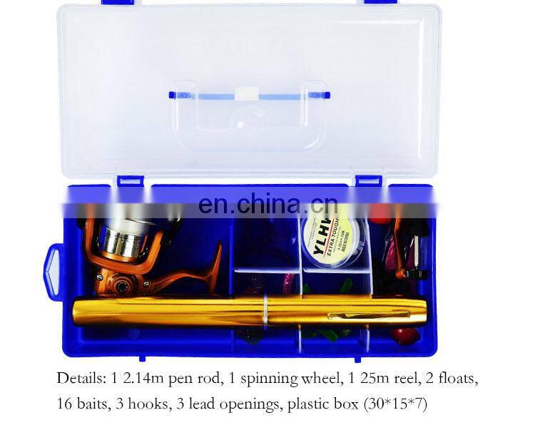 Fiber glass pen rod set 2.1m fishing rod kit telescopic traveling mini fishing rod for stream river sea fishing