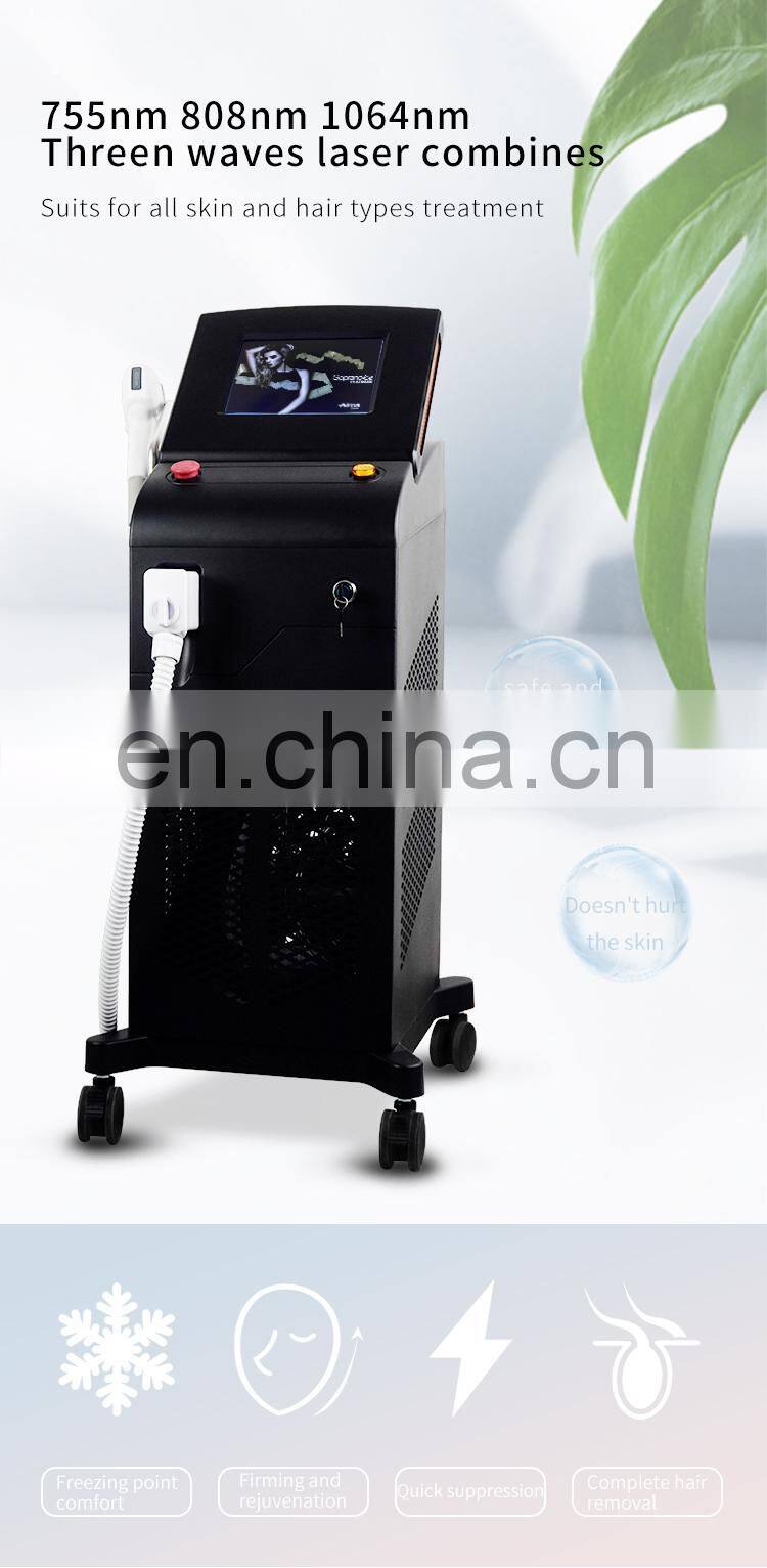 A-lma Laser So-prano Ice Titanium Diode Laser Hair Removal Machine Triple Wavelength 755 808 1064 Permanent Depilation Equipment