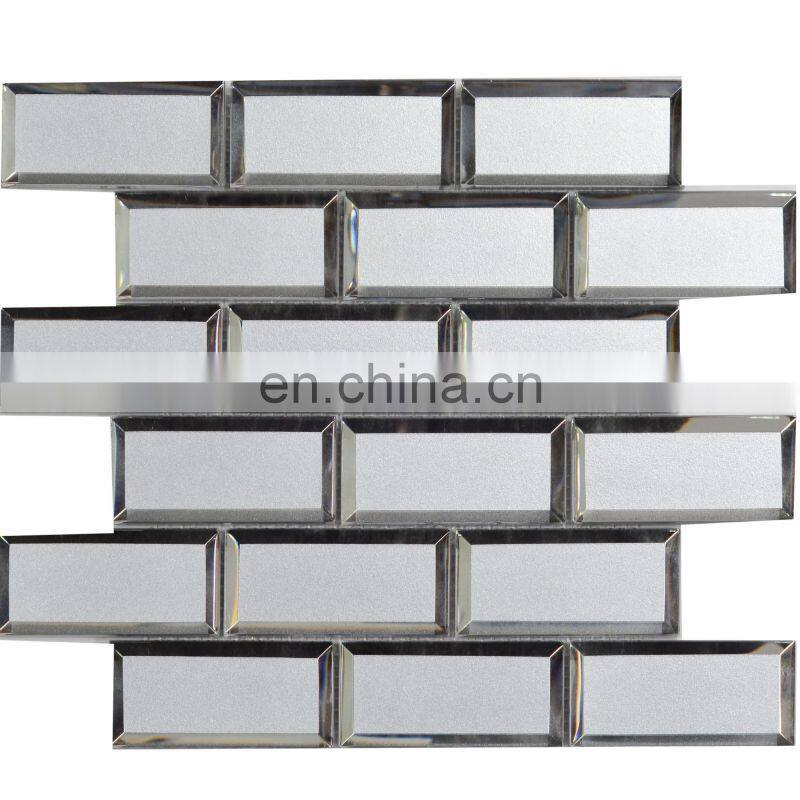 Home decor kitchen wall beveled mirror aqua grey glass mosaic tile