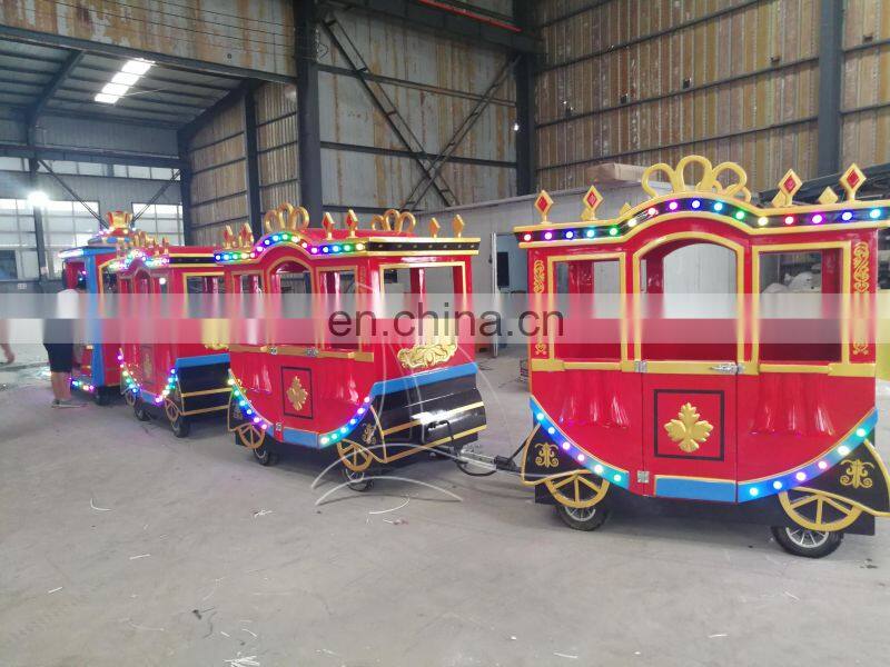 Carnival electric train ride road battery power crown trackless park train for sale