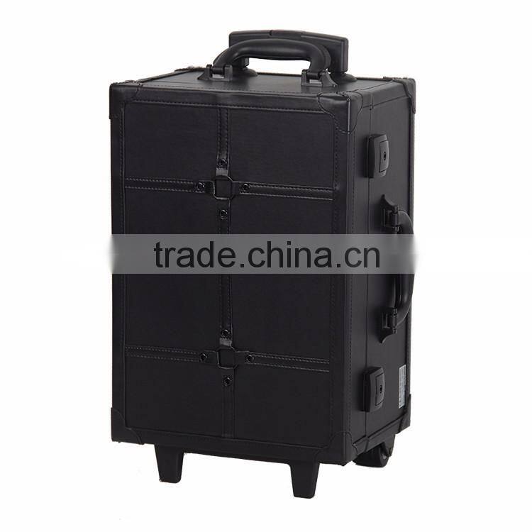 2016 newest design professional pvc trolley makeup display case with 6 lights mirror