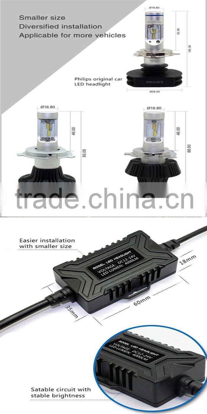 Car Led Headlight all in onr design 12v fanless led car headlamp 9007