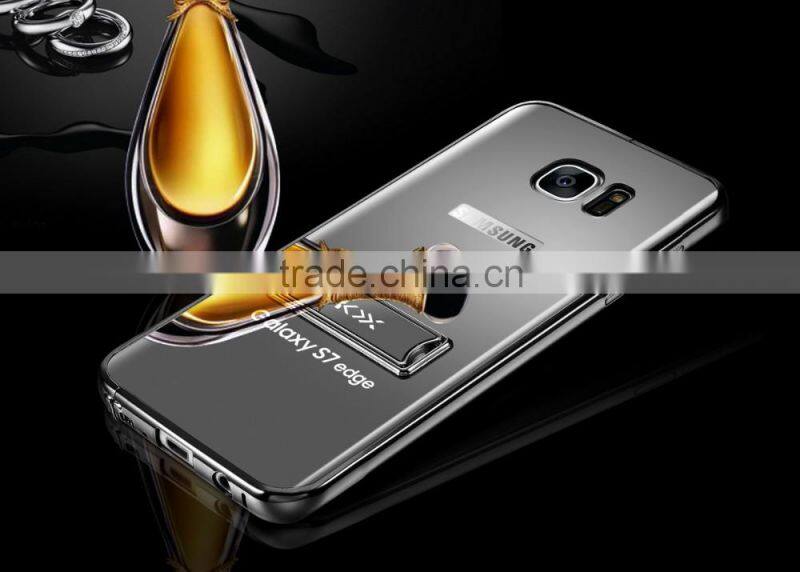 KXX Gold Series Stainless steel Bumper with Acrylic backplaneck Case for Samsung S7 edge Luxury Mirror Back Stand Case MT-5580