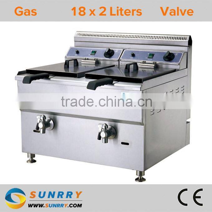 Counter top gas catering fryers with tap for frying snacks as nuts and banana chips (SY-TF218G SUNRRY)