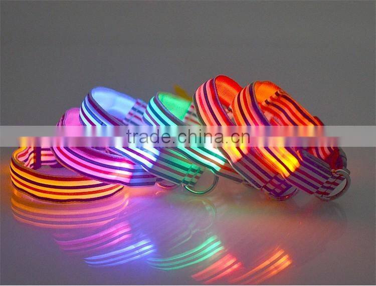 Sailor Nylon Stripe LED Luminous Pet Dog Collar 3 size for Large and Small Dogs Puppy LED Flashing Collar Safety Night