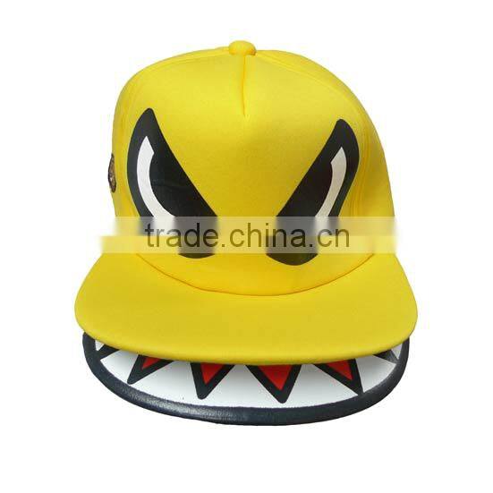 Top Quality Mr Shark Open Mouth Baby Lion Embroidery Adjustable Snapback Polyester Mesh Yellow Cap For Outdoor
