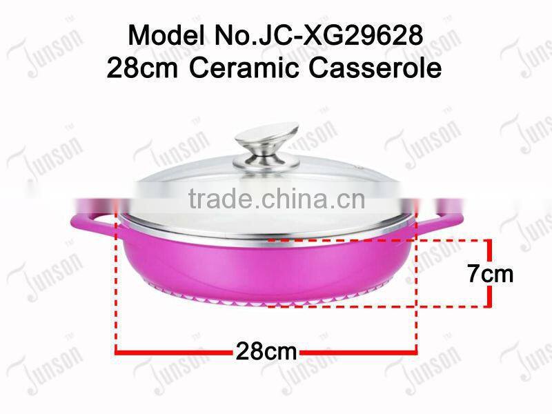 28cm Aluminum Ceramic Casserole/Colorful Casseroles with Glass Lid/Die Cast Aluminum Casserole