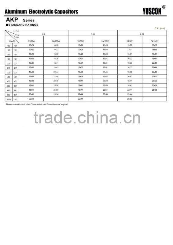 100-1000F axial electrolytic capacitor