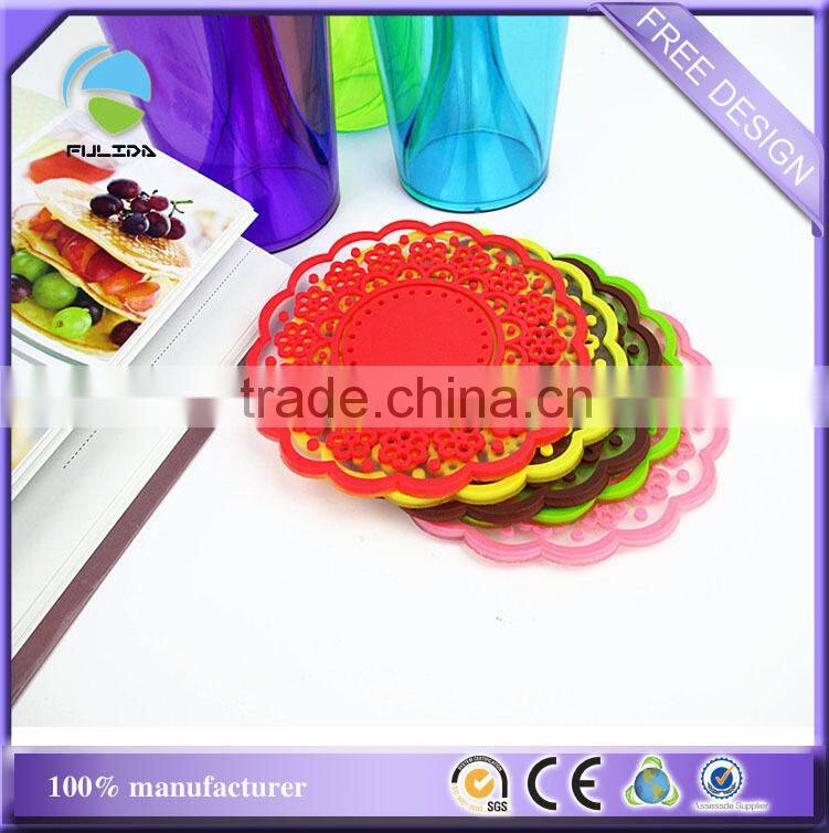 buy custom pink hollow out Cutout flowers design rubber cup mat coaster