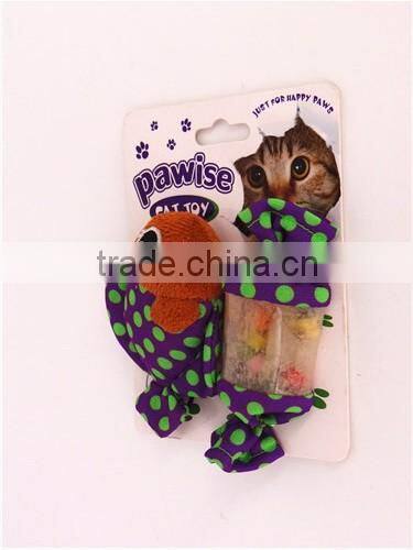Promotional best quality fish & candy shaped cat toy treat ball with ring bell inside