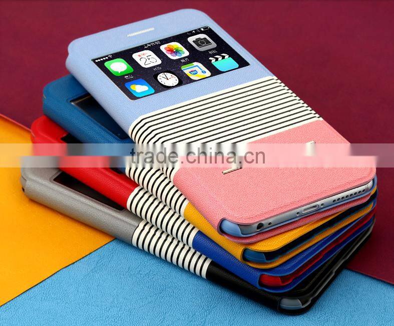 Striped Pattern Design Mobile Phone Case Assorted colours Standing Leather Case For iPhone 6