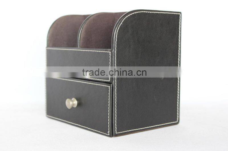 Desktop Faux Leather Pen Holder with Drawer/Multifunctional MDF Pen Box