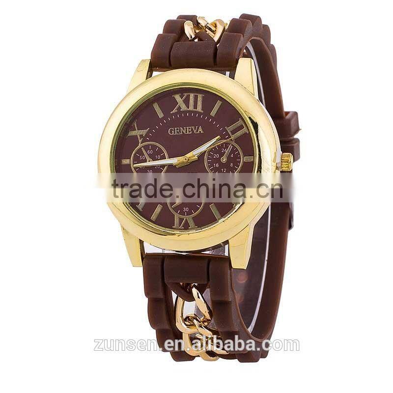 2016 Hot Fashion Famous Brand Gold Alloy Chain Geneva Casual Quartz Watch Women Cheap Silicone Wristwatches Relogio Feminino