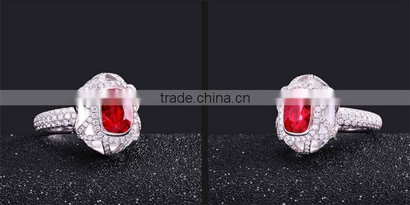 guangzhou factory jewellery gold fashionable18k gold inlay diamond red natual gemstone ruby ring for women precious gold jewelry