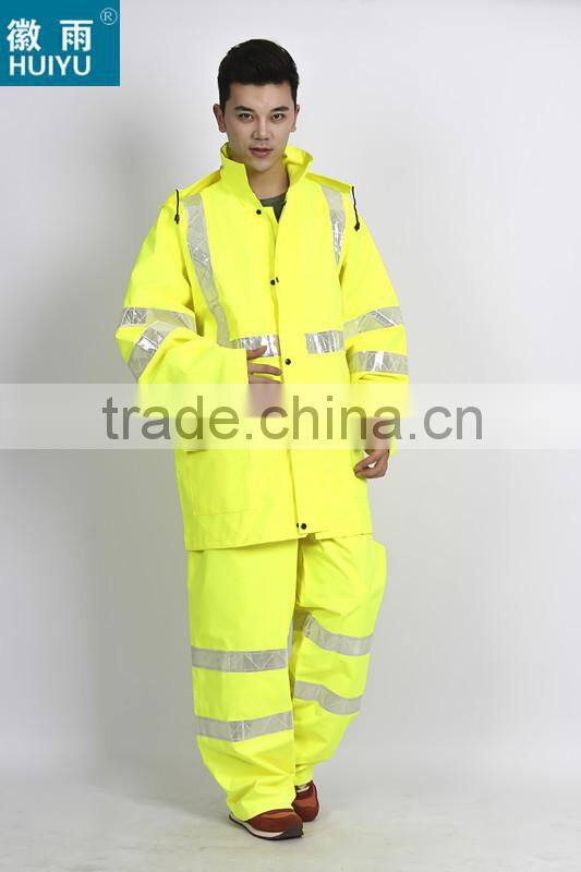 en471popular raincoat with reflective strips factory eflective traffic fluoescent unisex raincoat emergency raincoat with lining